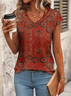 Damen Geblümt Kurzarm T-Shirts T-Shirt V-Ausschnitt Print Lässig Sommer T-Shirt mit Grafik Oberteile
