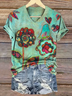 Damen Geblümt Kurzarm T-Shirts T-Shirt V-Ausschnitt Print Lässig Sommer T-Shirt mit Grafik Oberteile