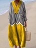 Damen Gestreift Langarm Frühling/Herbst Kleid V-Ausschnitt Täglich Lässig Maxikleid A-Linien-Kleid