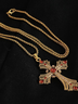 2025 Neu Retro Diamant Halskette Strass Lang Kreuz Pendant Pullover Kette Fashion fortschrittlich PUNK Halskette