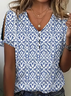 Damen Geometrisch Kurzarm T-Shirts T-Shirt V-Ausschnitt Print Lässig Sommer Oberteile