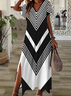Damen Geometrisch Kurzarm Sommer Print Kleid V-Ausschnitt Täglich Lässig Maxikleid X-Linie Kleid
