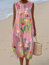 Damen Geblümt Ärmellos Sommer Print Kleid Rundhals Täglich Lässig Maxikleid Tanktop H-Linie Kleid