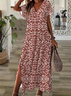 Damen Geblümt Kurzarm Sommer Print Kleid V-Ausschnitt Täglich Lässig Maxikleid X-Linie Kleid