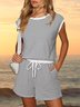 Damen Gestreift Rundhals Kurzarm Lässig Sommer Jumpsuit