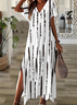 Damen Gestreift Kurzarm Sommer Print Kleid V-Ausschnitt Täglich Lässig Maxikleid X-Linie Kleid