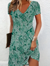 Damen Paisley Kurzarm Sommer Print Kleid V-Ausschnitt Täglich Lässig Midi Passen & Flare Kleid A-Linien-Kleid