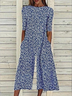 Damen Geblümt Rundhals Kurzarm Lässig Sommer Jumpsuit