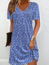 Damen Geblümt Kurzarm Sommer Print Kleid V-Ausschnitt Täglich Lässig Midi Passen & Flare Kleid A-Linien-Kleid