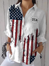 Damen Tag der Unabhängigkeit (Flagge) Dreiviertelärmel Bluse Frühling/Herbst Print Hemdkragen Täglich Lässig Oberteile