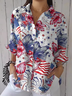Damen Geblümt Dreiviertelärmel Bluse Frühling/Herbst Print Hemdkragen Täglich Lässig Oberteile