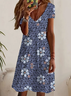 Damen Geblümt Kurzarm Sommer Print Kleid V-Ausschnitt Täglich Lässig Midi Passen & Flare Kleid A-Linien-Kleid