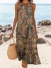 Damen Geblümt Ärmellos Sommer Kleid Rundhals Täglich Lässig Maxikleid A-Linien-Kleid