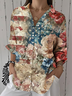 Damen Geblümt Dreiviertelärmel Bluse Frühling/Herbst Print Hemdkragen Täglich Lässig Oberteile