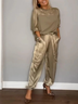 Damen Unifarben Taschennähen Zweiteiliges Set Täglich Halbarm Lässig Sommer Bluse mit Hose Matching Set