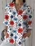 Damen Geblümt Dreiviertelärmel Bluse Frühling/Herbst Print Hemdkragen Täglich Lässig Oberteile