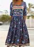 Damen Geblümt Halbarm Sommer Print Kleid Rundhals Täglich Lässig Maxikleid A-Linien-Kleid