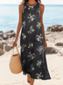 Damen Geblümt Ärmellos Sommer Print Kleid Rundhals Täglich Lässig Maxikleid Tanktop H-Linie Kleid