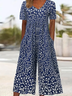 Damen Geblümt V-Ausschnitt Halbarm Lässig Sommer Jumpsuit
