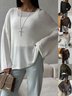 Damen Unifarben Gewebe Frühling/Herbst Lässig Langarm Schulterfrei Baumwolle Pullover