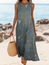 Damen Geblümt Ärmellos Sommer Print Kleid Rundhals Täglich Lässig Maxikleid Tanktop H-Linie Kleid