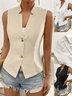 Damen Ärmellos Tanktop Oberteile Leibchen Sommer Unifarben Schnalle Stehkragen Täglich Einfach Oberteile