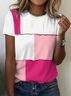 Damen Multifarben Block Kurzarm T-Shirts T-Shirt Rundhals Print Lässig Sommer T-Shirt mit Grafik Oberteile