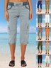 Damen Unifarben Caprihosen Elastische Taille Hose Lässig Sommer Hose