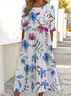 Damen Geblümt Halbarm Sommer Print Kleid Rundhals Täglich Lässig Maxikleid A-Linien-Kleid