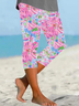 Damen Geblümt Caprihosen Elastische Taille Hose Lässig Sommer Hose