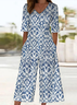 Damen Geometrisch V-Ausschnitt Halbarm Lässig Sommer Jumpsuit