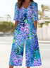 Damen Geblümt V-Ausschnitt Halbarm Lässig Sommer Jumpsuit