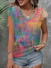 Damen Abstrakt Kurzarm T-Shirts T-Shirt V-Ausschnitt Print Lässig Sommer T-Shirt mit Grafik Oberteile