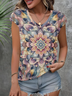 Damen Geblümt Kurzarm T-Shirts T-Shirt V-Ausschnitt Print Lässig Sommer T-Shirt mit Grafik Oberteile