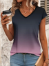 Damen Farbverlauf Kurzarm T-Shirts T-Shirt V-Ausschnitt Print Lässig Sommer T-Shirt mit Grafik Oberteile