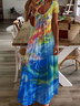 Damen Abstrakt Kurzarm Sommer Print Kleid V-Ausschnitt Täglich Lässig Maxikleid X-Linie Kleid