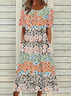Damen Geblümt Halbarm Sommer Print Kleid Rundhals Täglich Lässig Maxikleid A-Linien-Kleid