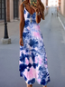 Damen Abstrakt Ärmellos Sommer Print Kleid V-Ausschnitt Täglich Lässig Maxikleid Unterhose Kleid X-Linie Kleid