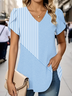 Damen Gestreift Kurzarm T-Shirts T-Shirt V-Ausschnitt Print Lässig Sommer T-Shirt mit Grafik Oberteile