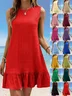Damen Unifarben Ärmellos Sommer Gerafft Kleid Rundhals Täglich Lässig Mini Tanktop A-Linien-Kleid