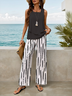 Damen Gestreift Print Zweiteiliges Set Täglich Ärmellos Lässig Sommer Bluse mit Hose Matching Set