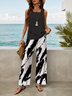 Damen Abstrakt Print Zweiteiliges Set Täglich Ärmellos Lässig Sommer Bluse mit Hose Matching Set