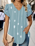 Damen Gestreift Kurzarm T-Shirts T-Shirt V-Ausschnitt Print Lässig Sommer T-Shirt mit Grafik Oberteile