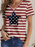 Damen Stern Kurzarm T-Shirts T-Shirt V-Ausschnitt Print Lässig Sommer T-Shirt mit Grafik Oberteile