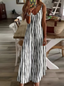Damen Gestreift Ärmellos Sommer Print Kleid V-Ausschnitt Täglich Lässig Maxikleid Unterhose Kleid X-Linie Kleid