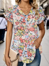 Damen Geblümt Kurzarm T-Shirts T-Shirt V-Ausschnitt Print Lässig Sommer T-Shirt mit Grafik Oberteile