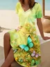 Damen Geblümt Kurzarm Sommer Print Kleid V-Ausschnitt Täglich Lässig Midi Passen & Flare Kleid A-Linien-Kleid