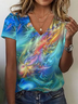 Damen Abstrakt Kurzarm T-Shirts T-Shirt V-Ausschnitt Print Lässig Sommer T-Shirt mit Grafik Oberteile