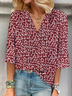 Damen Geblümt Dreiviertelärmel Bluse Frühling/Herbst Print V-Ausschnitt Täglich Lässig Oberteile