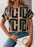 Damen Geometrisch Kurzarm T-Shirts T-Shirt Rundhals Print Lässig Sommer T-Shirt mit Grafik Oberteile